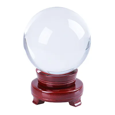 120mm Clear Glass Crystal Ball Sphere Photo Prop Paperweight Wood Stand With Box • $32.89