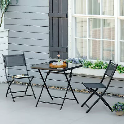 3 Pieces Garden Bistro Set Folding Glass Table And 2 Chairs For Garden Porch • £84.99