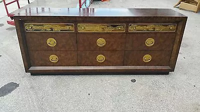  Acid Etched Brass & Burl Amboyna Wood Mastercraft Bernhard Rohne Credenza - P • $1800