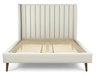 MADE.COM Cory King Size Bed Putty Cotton With Walnut Stain Oak Legs. • £599