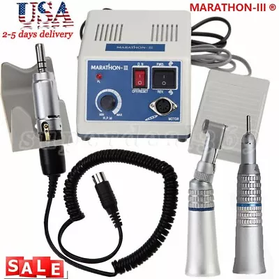 Dental Lab MARATHON-III Electric Micromotor +Contra Angle Straight Handpiece USA • $93.99