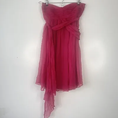 Zara Womens Size L Hot Pink Cocktail Party Mini Dress Strapless Silk Sheer • $11.97