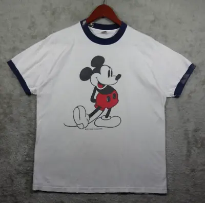 Vintage Disney Mickey Mouse Ringer T-Shirt Size XL White Made In USA 80s • $49.95