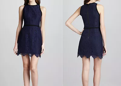 MILLY Sz 6 Claudia Scalloped Eyelet Lace Dress Blue Black Lined NW0T $395 • $78