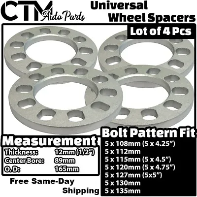 4x 12mm(1/2 ) Thick 5x5 (5x127) Universal Wheel Spacer Fit Jeep Chevy Buick More • $24.83