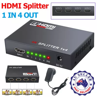 1 In 4 Out HDMI Splitter Box Hub Full 1080p HD 1X4 Port Amplifier Repeater PC TV • $17.49