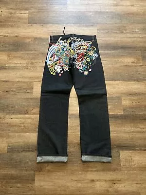 Ed Hardy Jeans Mens 32x34 Denim Baggy Tiger Christian Audigier Y2K VTG Japan Raw • $299