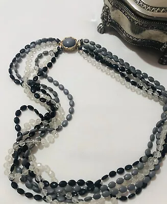 Vintage Estate Jewellery-Grey Beaded Multi Strand Necklace • $24