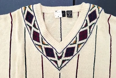 VTG 1995 STRUCTURE V-Neck Cable Knit Sweater Ivory Tennis Polo Style • $34.57