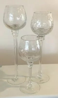 Candle Holders Votive Normandy Clear Crackle Glass Set Of 3 Vintage Home Decor • $8.99