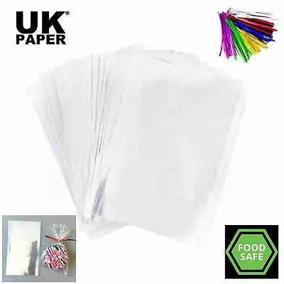 Clear Cellophane Sweet Gift Hamper Food Wrap Bags Large Small Cello + Twist Ties • £3.79