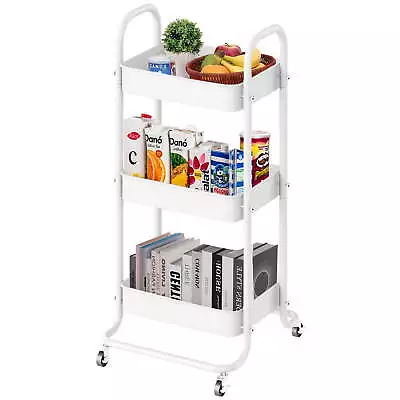 3-Tier Rolling Cart Metal Utility Cart With Wheels Office School Organizer • $27.07