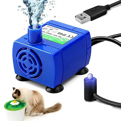 Pet Water Dispenser Pump USB Rechargeable LED Light Cat Drinking Fountain Motor • $13.98