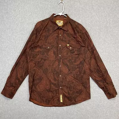 Larry Mahan Shirt Adult Large Red Paisley Long Sleeve Button Up Pearl Snap Men's • $19.94