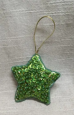 3  Vintage Sequin Star Christmas Ornament Green Beads Beautiful • $9.99