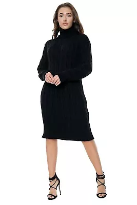 £14.99 • Buy New Womens Ladies Cable Knitted Long Sleeve Polo Roll Neck Stretch Dress