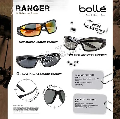 Bolle Sunglasses RANGER Tactical Ballistic Military Safety Glasses UV Protection • £54.19