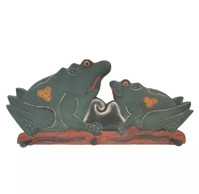 Frogs Hand Painted 3 Peg Coat Rack Garden Mud Room Plaque • $20.66