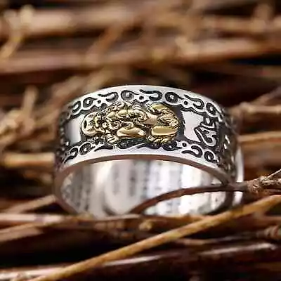 Feng Shui Pixiu Adjustable Ring Buddhist Mantra Attract Wealth Lucky Open Ring • $7.67