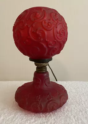 Miniature Lamp Listing “Junior Banquet Embossed Scrolls  Red Satin Glass • $350