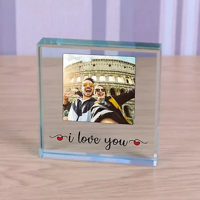 Glass Plaque Photo   I Love You  Personalised  • £29