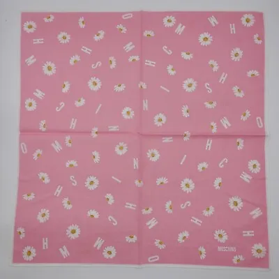 Authentic Moschino Pink Logo White Monogram Flower Floral Cotton Scarf 18 X18.5  • $9.99