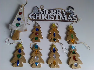 Bulk Lot 9 - 8 Gold Wooden Christmas Trees + Merry Christmas Sign Decorations • $20