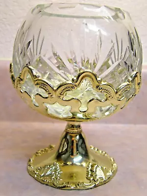 GODINGER Leaded Crystal Glass Bowl With Gold Brass Tone Base Rose Bowl • $24.15