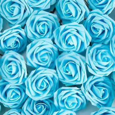 50pcs Artificial Flowers Foam Rose Fake Flower With Stem Wedding Party Bouquet • £11.99