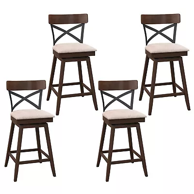 Set Of 4 Wooden Swivel Bar Stools Upholstered Counter Height Dining Chairs Brown • $309.99