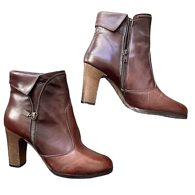 Vera Gomma Orme | Tan Heeled Mid-Calf Booties Size 38 Or 8 • $79.80