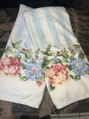 Laura Ashley Vintage Hand Towels~country Roses Blue~set Of (2) Rare • $49.99