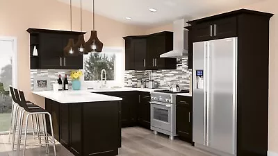 All Wood RTA 10X10 Modern Java Black Shaker Kitchen Cabinets Dark Espresso Brown • $3999.99