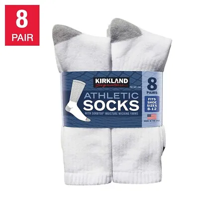 Kirkland Signature Socks Men's Large Athletic 8 Pairs White Moisture Wicking USA • $19.90