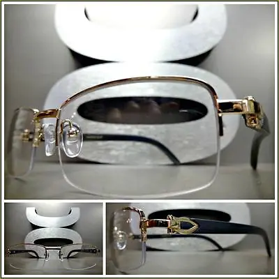 Men's CLASSY Elegant Modern Style Clear Lens EYE GLASSES Gold & Faux Wood Frame • $14.99