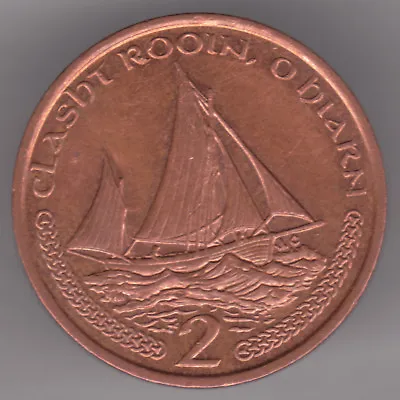 Isle Of Man 2p Pence 2001 AC Copper Plated Steel Coin - Manx Lugger Fishing Boat • £3.25