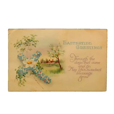 Eastertide Greetings Cross Made From Flowers Scene 1927 • $2