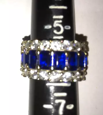 ITALO Sz 5.5 Lab Created Sapphire & Topaz Wide Band Ring Anniversary Eternity • $56