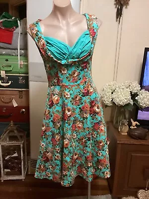 LINDY BOP Fit & Flare Dress  Rockabilly Rock N Roll Dress Size UK 12 • $50