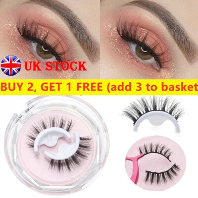 £4.68 • Buy No Glue Needed Natural Curly 3D Mink Self-adhesive False Eyelashes Reusable UK