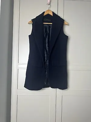 ZARA Waistcoat Gilet Vest Pocket S 8/ 10 Navy Blue Long Wool Coat • $18.67