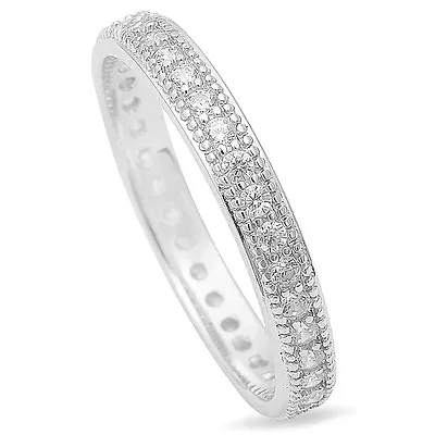 Sterling Silver .925 Vintage CZ Women's Eternity Wedding Band Ring Size 4-10 • $17.95