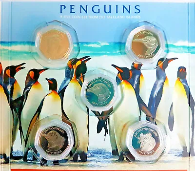 2018 50p FALKLAND'S PENGUINS 5 X Uncoloured Fifty Pence Coin In Album UNC • £39.99