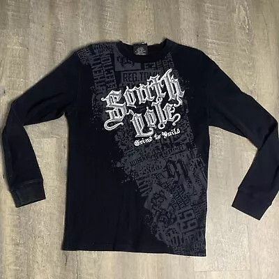 Southpole Premium Graphic Print Waffle Knit Thermal Large Black Y2K 2000’s Poly • $29.99