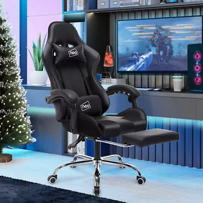 Neo Leather Gaming Racing Chair Office Recliner Leg Rest Massage - Refurbished • £79.99