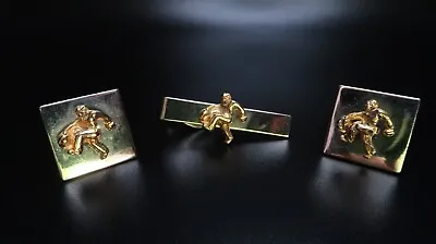 Vintage Silver Gold Money Bag BANK ROBBER CUFFLINKS And TIE CLIP • $16