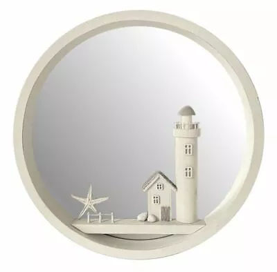 Nautical White Mirror Lighthouse Coastal Design Wall Hanging 30 Cm • £27.50