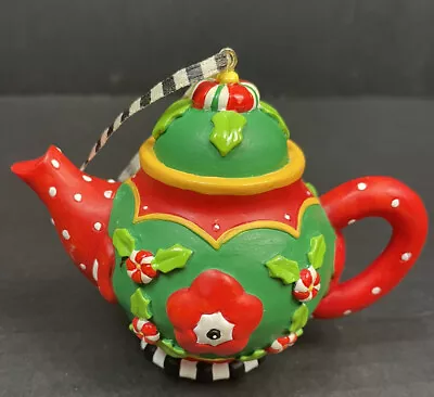 Mary Engelbreit Kurt Adler Teapot Christmas Holly Candy Cane Ornament RARE • $25.55