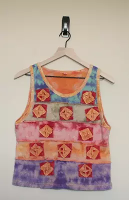 Made In Nepal Patchwork Boho Tank Top Womens Size L XL Tie Dye Abstract Cropped • $19.99