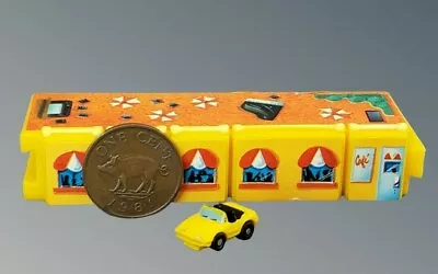Vintage Micro Dollhouse Toy Car Yellow Convertible 3/4  With Café Parking Garage • $19.99